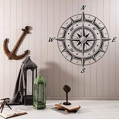 Mer Nautique Boussole Rose Des Vents Style Rétro Décoration Grand Vinyle Stickers Muraux Décoration De La Maison Salle De Bains Autocollants Noir 57X57 Cm