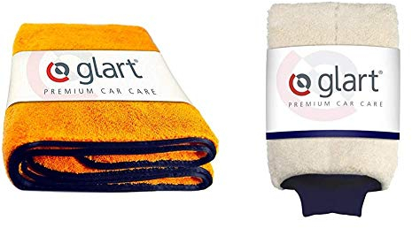 Glart 44WG Watergate super saugfähiges Mikrofaser-Trockentuch, 60x90 cm, Orange, 1 St. + 44WH Premium Mikrofaser Waschhandschuh für Autopflege Autowäsche
