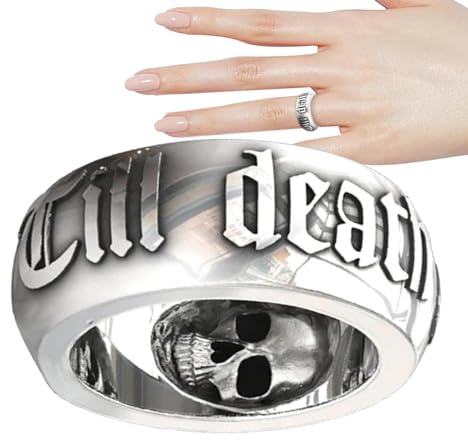 Tsuchiya Bis der Tod uns scheidet Ring, Silberner Gothic-Ring, Silberner Alphabet-Hochzeits-Ewigkeitsring für Damen und Herren, Gothic-Schmuck aus reinem Zinn