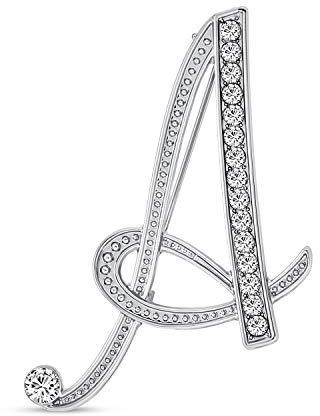 Große Aussage Abc Pave Crystal Cursive Script Monogramm Buchstaben Alphabet Initial Schal Revers Pin Brosche Für Teenager Frauen Rose, Gelbgold Versilbert