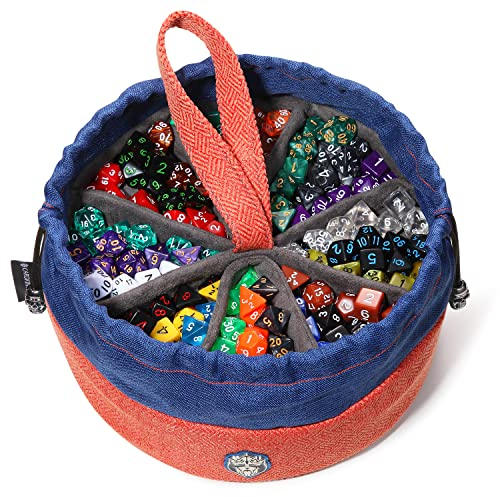 CardKingPro Monstrous - Dice Bag with 8 Pockets - Orange/Blue - Huge Capacity 500+ Dice - Great for Dice Hoarders