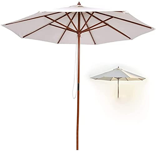 Sonnenschirm Gartenschirm Marktschirm Holz-Sonnenschirm, Regenschirmstange, weißer Sonnenschirm, Sonnenschirm-Abstand 8,8 ft mit 8 Rippen, multifunktionale Entlüftung, ultraviolettes Polyestergewebe