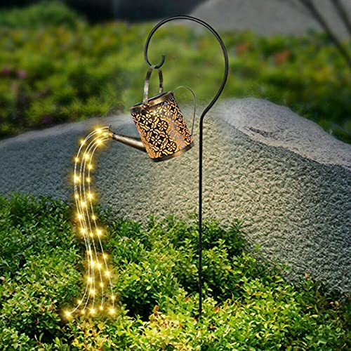 HEZHU LED Aussen Lampen Garten Gießkanne Lichter Solar Wasserfall Leuchten Beleuchtung