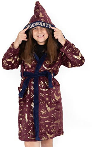 Harry Potter-Bademantel für Mädchen | Kinder Zwei Optionen Rot Hogwarts ODER Blau Hedwig Pyjama-Robe | Magischer Bademantel mit Hexenhut-Kapuze