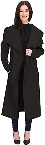 STAR FASHION Womens Italian Long Duster Coat Ladies Long Sleeve French Belted Trench Waterfall Jacket | UK One Size 8-14/16-22 |