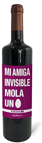 Regalo original. Botella de vino tinto Mi amiga invisible mola un huevo. 75cl.