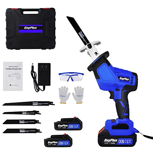 Reciprocating Saw, Variable Speed 0-3000 SPM Cordless Reciprocating Saw Tree Saw, 5 PCS Saw Blades, LED Light, Electric Saw Tool-Free Blade Change, Cordless Saw Garden Saw to Cut Wood and Trees