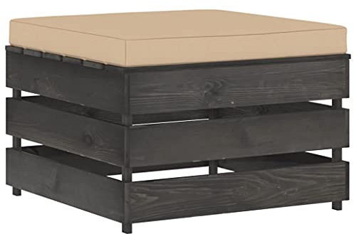 YITHOPI Modulare Ottomane,Garten-Paletten-Hocker,Palettenmöbel Gartenmöbel,Langlebig und witterungsbeständig,Modularen,für Lounge,Balkon,Terrasse,Poolseite,Drinnen,mit Kissen Grau Imprägniertes Holz
