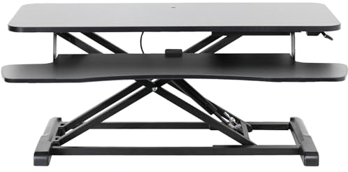 VIVO 91cm Desk Converter, K Series, Height Adjustable Sit to Stand Riser, Dual Monitor and Laptop Workstation with Wide Keyboard Tray, Black, DESK-V036KB