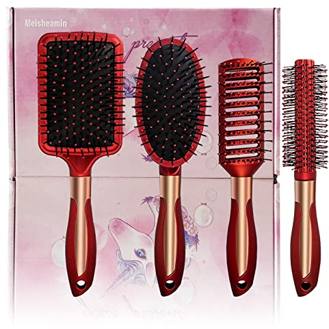 4-teiliges Haarbürsten-Set, antistatische Massage, ovaler Kamm, entwirrende Bürste, runde Haarbürste, Entwirrungsbürste für Damen, Herren und Kinder