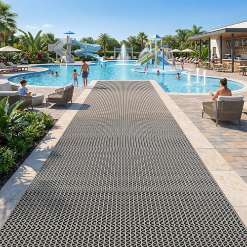 WLWLEO Rutschfeste PVC-Bodenmatten für Schwimmbad, Badezimmer, Garage, Restaurant, Sauna, Spa, Innen- und Außenbereich, Nassbereich, robuster Wasserablauf, rutschfeste Bodenmatte, grau/grau, 0,9 x 3 m