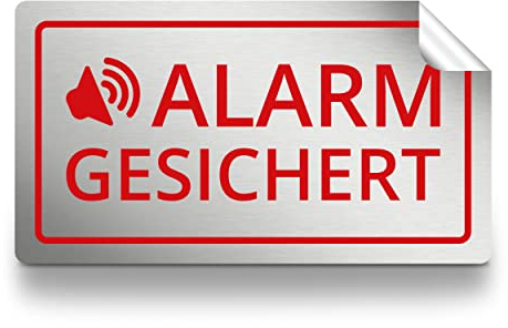 6x Alarm gesichert Aufkleber 5x3cm silber/rot f. außen, wetterfest, Alarm Warnhinweis gegen Einbruch für Auto, Wohnmobil, Haustür, Fenster, Fahrrad uvm.