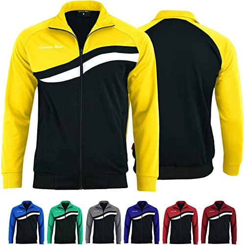 Herren Trainingsjacke mit Fleece – Fleecejacke STRIKER Sportjacke für Jogging, Fitness & Fußball – Atmungsaktiv & doppellagig – Reißverschlusstaschen – Leicht & bequem für Sport & Freizeit Gelb