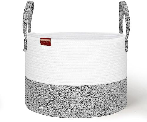 Aoohun Cotton Rope Laundry Basket, Woven Storage Baskets Collapsible Toy Hamper Storage Organiser Grey Small 40 x 28 cm