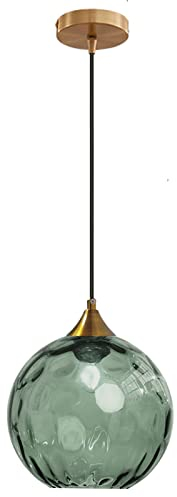 ZTTECH Suspension en Verre Vert 200 mm Style Vintage avec Douille en Métal Doré Bronze E27 Lampe Suspendue pour Îlot de Cuisine Salle à Manger Chambre Salon (Vert foncé, 200mm)