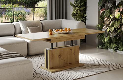 Endo-Moebel Couchtisch Solaris 110-170 cm Esstisch erweiterbar & höhenverstellbar Doppellift (Artisan Eiche)