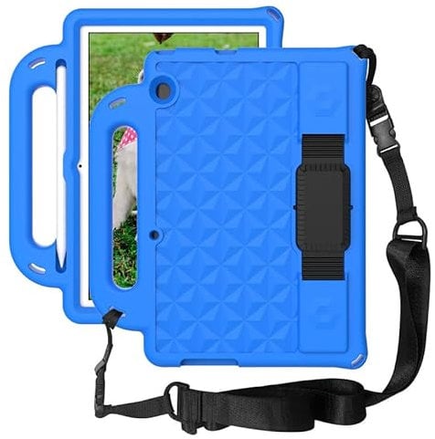 Kids Case For Huawei MediaPad T5 10 Inch, EVA Foam Diamond Pattern, Hand Stand Shoulder Strap, Lightweight Shockproof Protective Tablet Case, Blue