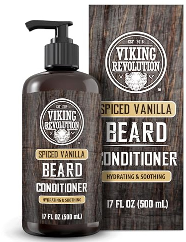 Viking Revolution Spiced Vanilla Beard Conditioner for Men with Argan Oil and Jojoba Oil - Beard Softener and Strengthener Natural Beard Conditioner with Beard Oil - Beard Care Moisturizer (17oz)