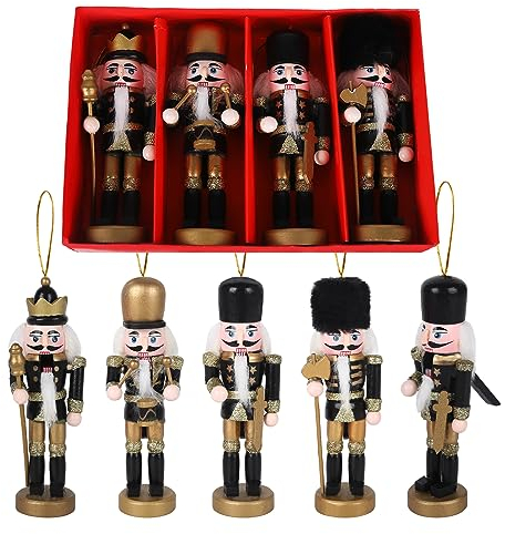 Jodsen 4 Stück Nussknacker Weihnachten,Weihnachten Nussknacker Ornaments,Holz Nussknacker Figur,Glitzernde Pulver Nussknacker,Weihnachtsschmuck Nussknacker Puppe Anhänger für Party (Schwarz)