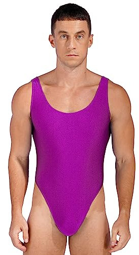 inlzdz Costume da Bagno Uomo Jumpsuit Traspirante Costume Intero Sportivo Senza Maniche Body Mare Leotard da Spiaggia Piscina Tuta da Nuoto Swimwear Beachwear Viola XL