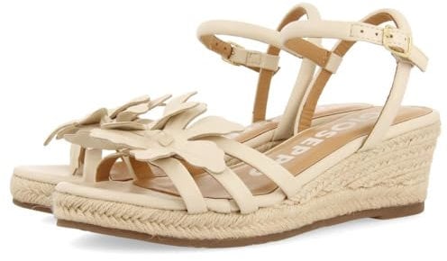 GIOSEPPO Sandalias DE Piel Color Off-White con Adorno DE Flor Y CUÑA DE Yute para Mujer SAMSULA