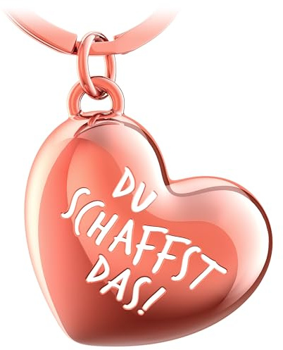 FABACH Herz Schlüsselanhänger Mit Gravur - Kleeblatt Glücksbringer Viel Erfolg - Viel Glück Geschenk Liebe - Du Schaffst Das