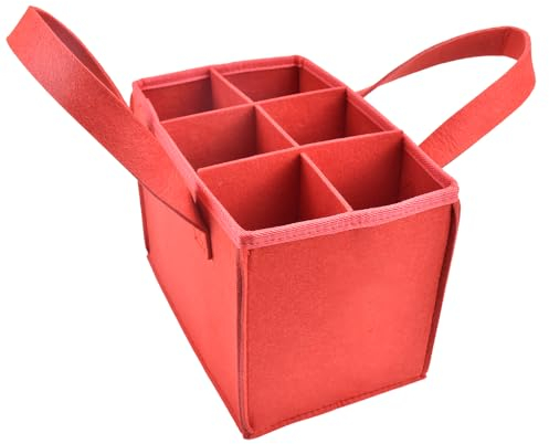 LANSKYLAN Sac Bouteille de Vin 6 Compartiments Sac Bouteille Champagne en Feutre Pochette Cadeau Bouteille avec Poignées Sac Transport Bouteille Vin 24*18*16 cm pour Boisson Bière Vin Champagne, Rouge