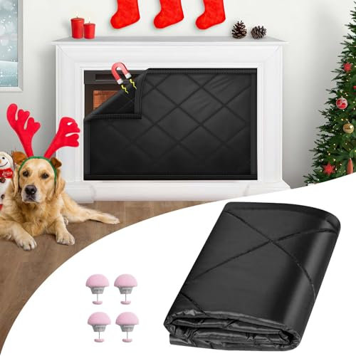 Magnetic Fireplace Draft Cover - Indoor Fireplace Blocker Blanket with 12 Magnets for Iron Frame, Insulation Black 36 W x 36 H
