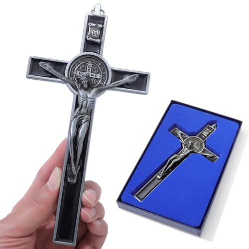 KOMI Kruzifix Wandkreuz, katholische Kreuze mit schwarzer Emaille - 19,1 cm Kruzifix für Wand, Jesus Christliches Wandbehang Kreuz für Heimdekoration