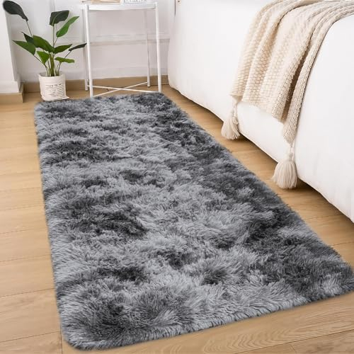 Sour Lemon Wohnzimmerteppiche, 80 x 300 cm Grauer Läufer Teppich für Schlafzimmer, waschbar, rutschfest, Flauschiger Teppich, zottelige, weiche Teppiche, Matte für Kinder, Flur, Wohnzimmer