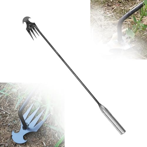 UDIYO Unkrautstecher, Metall Unkraut Entferner Gerät, Bequemer Unkrautjäter mit Langer Griff, Gartenschaufel Klein, Broadfork, Fugenreiniger Unkraut, Garden Harke Silber 50 cm