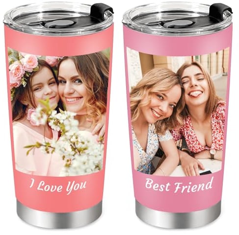 Personalised Travel Mug with Photo Text, Personalised Coffee Travel Mug with Straw and Lid, Personalised Travel Mug for Birthday Gifts for Women Men Dad Mum
