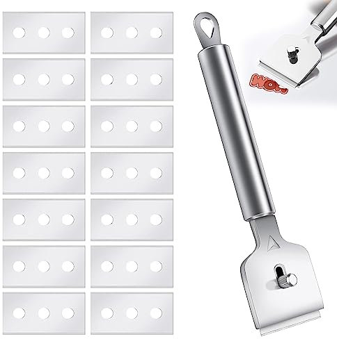 PLATEYTR Scraper with 14 Replacement Blades, Glass Scraper, Glass Ceramic Scraper, Stainless Steel Ceramic Hob Scraper, Glass Scraper, Hob Scraper for Glass Panes, Mirror/Floor Cleaning