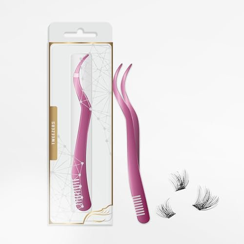 Rose 2 in 1 Lash Tweezer with Comb, Stainless Steel Elbow Tweezers, Eyelash Extension Tool, DIY False Eyelashes Applicator