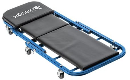 Högert Technik, Werkbank mit 2-in-1-Sitzfunktion, Hocker, Neigungswinkelverstellung, 6 Lenkrollen, Stahlgestell, schadensfreie Polsterung, 150 kg Belastbarkeit, schwarz, blau