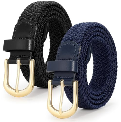 VONMELLI 2 Packungen taillengürtel damen stretchgürtel damen Herren, flechtgürtel damen Verstellbarer Elastischer Stoffgürtel für Unisex 2.5cm Länge 90 cm bis 120 cm Schwarz+Blau XL