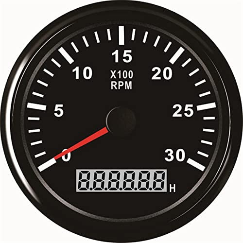 Tachometer 12V/24V Universal 85mm REV Counter with Hour meter Waterproof Tachometer 0-3000 RPM For Outboard Motor Boat Auto Gauge M16 M18(Black 3K RPM)