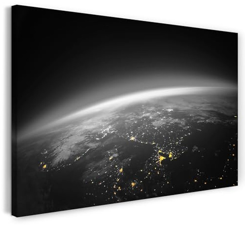 Printistico Leinwandbild (80x60cm) Die Erde von oben - Weltall Fotografie, Planet Erde mit Lichtern - Universum, echter Holz-Keilrahmen inkl. Aufhänger, handgefertigt in Deutschland