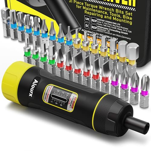 Aiourx Torque Screwdriver Wrench Set, 1-11 Inch Pounds lbs, 1 in-lb Increment, 31 Pcs 1/4 Drive Torque Screwdriver Wrench with S2 Steel Bits for Tools, Mounting and Bike Repairing
