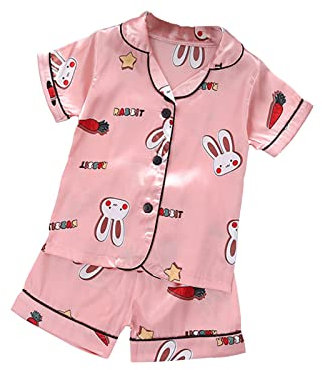 Bambini Bambino Neonate Primavera Estate Cartoon Stampa Manica Corta Pigiameria Abiti Pigiama Abbigliamento Vestaglia Pile per59