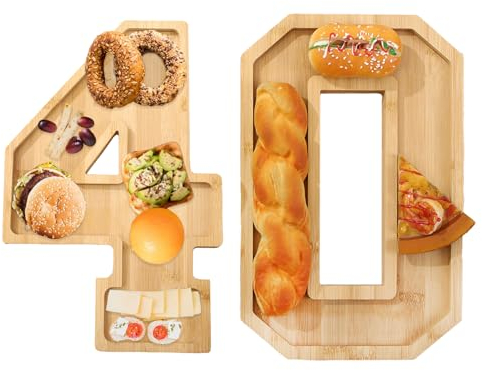 Belupai Wooden Number Charcuterie Board Box, Number Charcuterie Tray, Fillable Tray Food Dish Plates Container Box Cheese Platter for Home Party Snack Fruit Candy Cake Cookies (40)