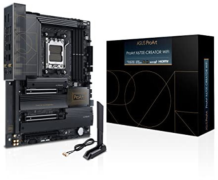 ASUS ProArt X670E-CREATOR WIFI, Scheda Madre ATX, AMD X670, AMD AM5, DDR5, PCI 5.0, Intel 2.5Gb e Marvell AQtion 10Gb (802.11ax), Realtek 7.1 Surround, 3xM.2, 6xSATA 6GB/s, Nero (Ricondizionato)