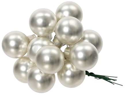 Kaemingk Weihnachtskugeln am Draht Glas 2,5cm x 12 Stück Spiegelbeeren Matt - kleine Dekokugeln - Christbaumschmuck & Weihnachtsdeko - Silber
