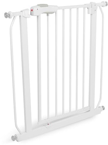 KikkaBoo Barrera de Seguridad de Niños para Puertas y Escaleras All Safe, Valla Seguridad Infantil, Cierre Automático, Extensible 125 cm, Barandilla Escalera, Fácil de Instalar, Blanco
