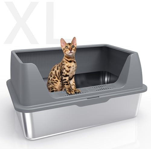 Katzenklo Edelstahl XXL mit DIY-Aufkleber, 20L Katzentoilette Edelstahl mit Deckel, Große Kapazität, Auslaufsicher&Spritzsicher, einfacher EIN- und Ausstieg, Einfach zu Reinigen, 60x40x30cm