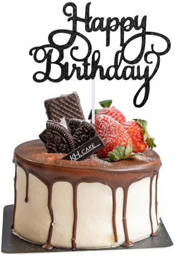 Piriuuo Tortendeko Geburtstag Cake Topper Happy Birthday Glitzer Cupcake Toppers Party Kuchen Deko fr Mnner, Frauen, Jungen, Mdchen (1 Stck, Schwarz)