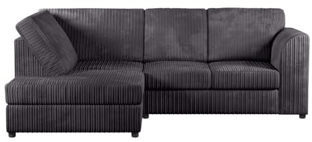 CHICAGO full back Jumbo Cord Sofa Set (BLACK, Corner Left)