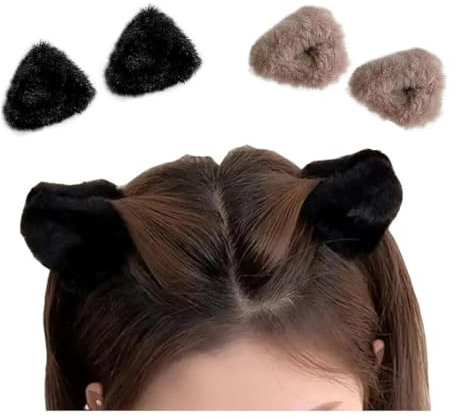 Lot de 4 pinces à cheveux en peluche avec oreilles de chat - Triangle - Pinces à cheveux - Barrettes frontales - Accessoires de cheveux pour femme