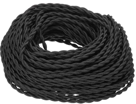 PATIKIL 100 Pies Cable Cubierto De Tela Trenzado, UL Listado 18AWG 2-Conductor Cable Cubierto De Tela Vintage Para Reemplazo De Cable De Lámpara Colgante Proyecto Industrial DIY, Negro