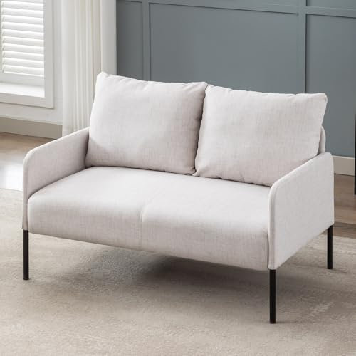 Ya-Home Sofa 2 Sitzer kleine Couch mit 2 Wurfkissen modernes Stoffsofa mit Armlehne Polstersofa leinen mini Sofa für Wohnzimmer/Wohnung/Büro, Beige